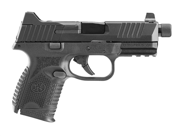 Picture of FN 66100783 509Ct  Compact 9Mm Luger 10+1, 4.32" Black Steel Threaded Barrel, Black Pvd Optic Cut/Serrated Stainless Steel Slide, Black Polymer Frame W/Picatinny Rail, Ambidextrous 66-100783 845737012151