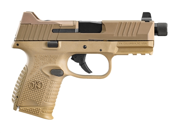 Picture of FN 66100781 509Ct  Compact 9Mm Luger 10+1, 4.32" Black Steel Threaded Barrel, Flat Dark Earth Pvd Optic Cut/Serrated Stainless Steel Slide, Flat Dark Earth Polymer Frame W/Picatinny Rail, Ambidextrous 66-100781 845737012137