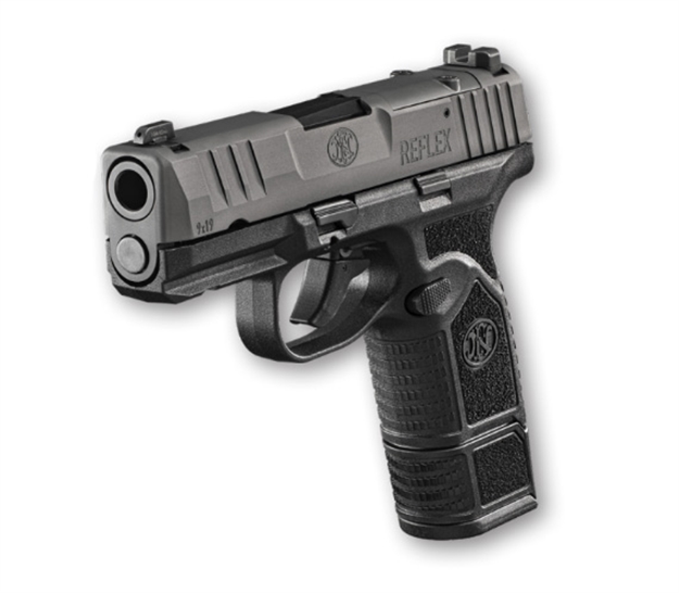Picture of FN 66101414 Reflex Mrd Micro-Compact Frame 9Mm Luger 10+1, 3.30" Black Target Crown Steel Barrel, Black Pvd Optic Ready/Serrated Steel Slide & Polymer Frame W/Picatinny Rail, Ambidextrous 66-101414