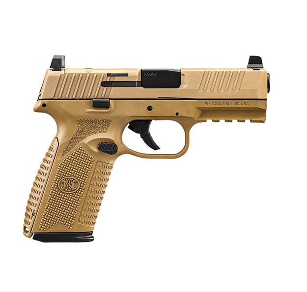 Picture of  FN 66101382 510 Mrd Full Size 10Mm Auto 10+1, 4.10" Black Target Crown Steel Barrel, Flat Dark Earth Pvd Optic Cut/Serrated Steel Slide & Polymer Frame W/Picatinny Rail, Ambidextrous
