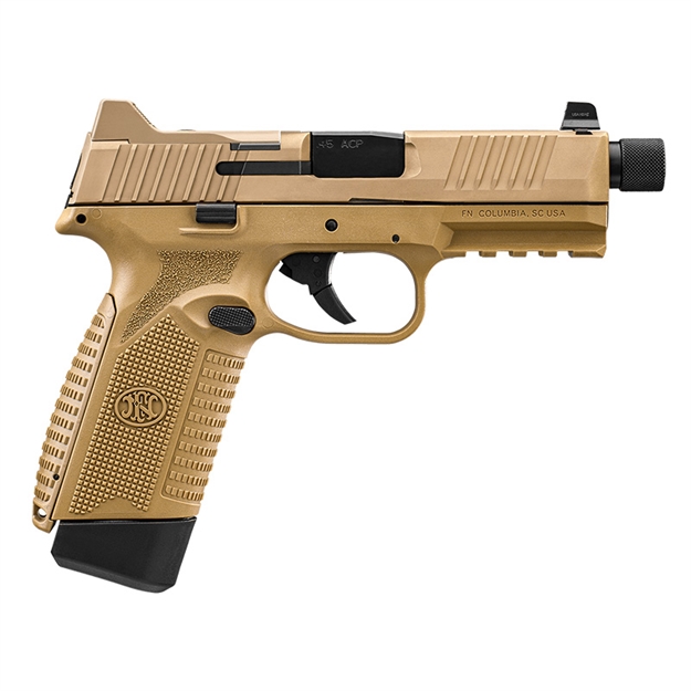 Picture of FN 66101386 545 Tactical 45 Acp 10+1 4.71" Black Target Crown/Threaded Steel Barrel, Flat Dark Earth Pvd Optic Cut/Serrated Slide & Polymer Frame W/Picatinny Rail, Ambidextrous 66-101386
