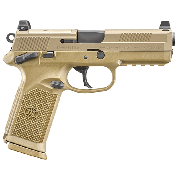 Picture of  FN 66100223 Fnx Tactical 45 Acp 10+1 4.50" Black Steel Barrel, Flat Dark Earth Optic Cut/Serrated Steel Slide & Polymer Frame W/Picatinny Rail, Fde Interchangeable Backstrap Grip, Ambidextrous 845737009052