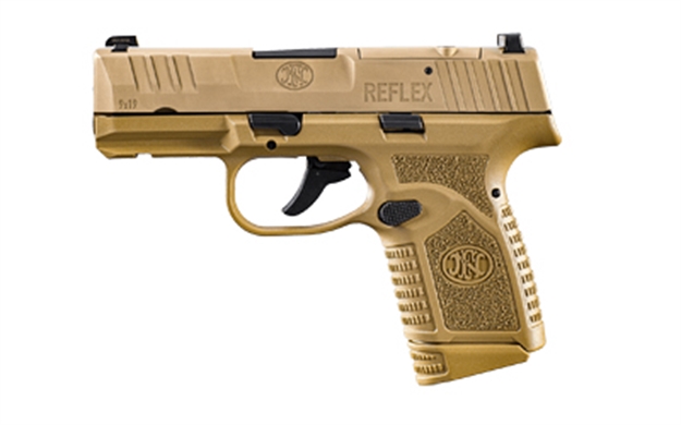 Picture of FN 66101423 Reflex Mrd 9Mm Luger 10+1 3.30" Micro-Compact Frame Flat Dark Earth Pvd Optic Ready/Serrated Steel Slide W/Picatinny Rail Stippled Grip Ambidextrous 66-101423 845737016999