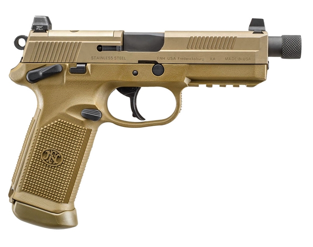 Picture of  FN 66982 Fnx Tactical 45 Acp 10+1 5.30" Black Steel Threaded Barrel, Flat Dark Earth Optic Cut/Serrated Steel Slide & Polymer Frame W/Picatinny Rail, Fde Interchangeable Backstrap Grip, Ambidextrous 845737005405