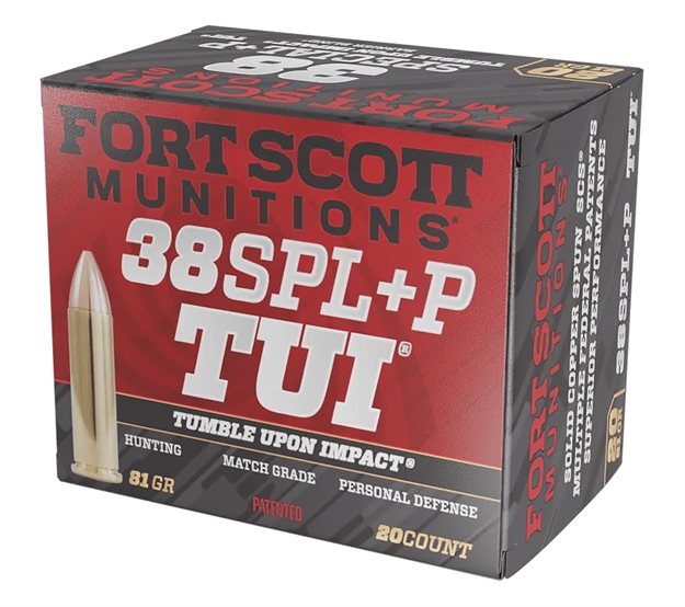 Picture of Fort Scott Munitions 38+P081scv Tumble Upon Impact (Tui)  38Special+P 81Gr Solid Copper Spun 20 Per Box/25 Case 38+P-081-SCV
