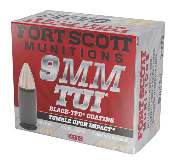 Picture of Fort Scott Munitions 9Mm115scvtpd Tumble Upon Impact (Tui)  9Mmluger 115Gr Solid Copper Spun 20 Per Box/25 Case *Tpd-9 Coated 9MM-115-SCVTPD 758381721839
