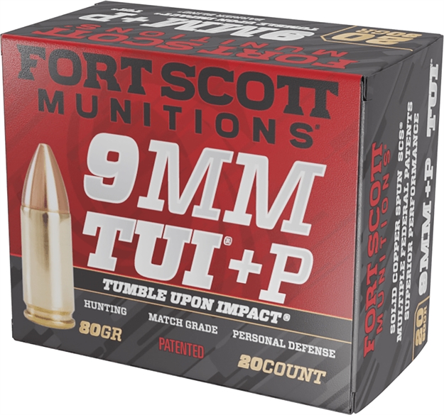 Picture of  Fort Scott Munitions 9Mm+P-080-Scv Tumble Upon Impact (Tui)  9Mm+P 80Gr Solid Copper Spun 20 Per Box/25 Case 758381722249