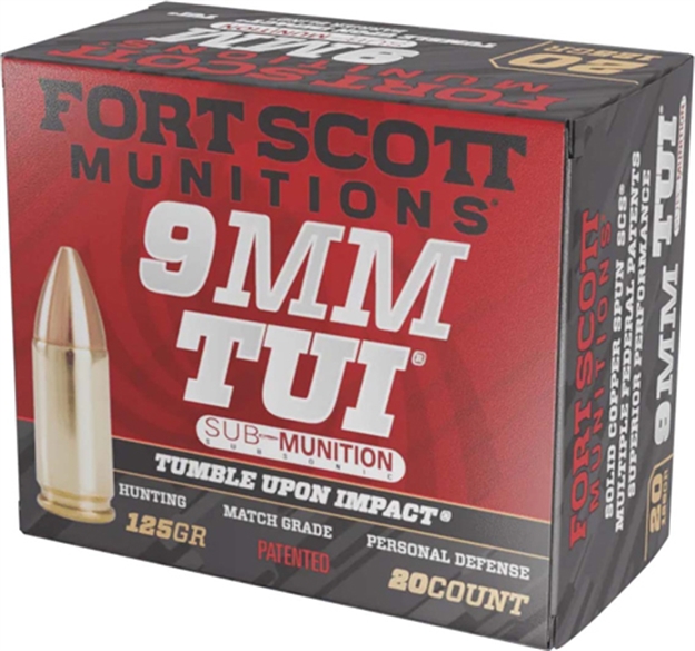 Picture of Fort Scott Munitions 9Mm125scvss Tumble Upon Impact (Tui)  9Mmluger Subsonic 125Gr Solid Copper Spun 20 Per Box/25 Case 9MM-125-SCVSS