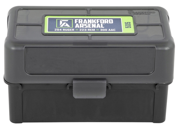 Picture of  Frankford Arsenal 1083786 Hinge-Top Ammo Box 17/204/223Cal Black Polymer 50Rd
