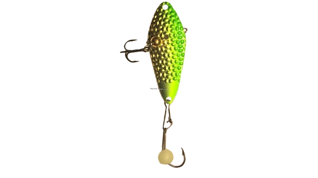 Picture of Freedom Hammered Minnow Spoon/ Beaded Hook. Includes 2 Extra Beaded Hooks. 1/8Oz , Gold/Green Glow