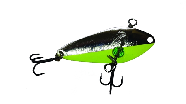 Picture of Freedom Minnow Spoon Vertical Jig, 1 1/2", 3/32 Oz, Silver Chartreuse With Green Glass Bead