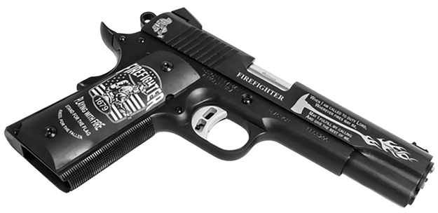 Picture of  Fusion Firearms 1911Reaction45f 1911 Reaction Firefighter Tribute .45 Acp 5" Black W/Graphics Serrated Slide Matte Black Oxide