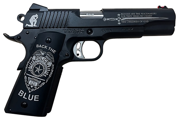 Picture of  Fusion Firearms 1911Reaction45p 1911 Reaction Police 45 Acp 5" Black W/Graphics Matte Black Oxide
