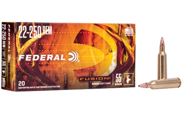 Picture of Federal F22250fs1 Fusion  22-250 Rem 55 GR 3600 Fps Fusion Soft Point 20 Bx/10 CS 029465061593 -