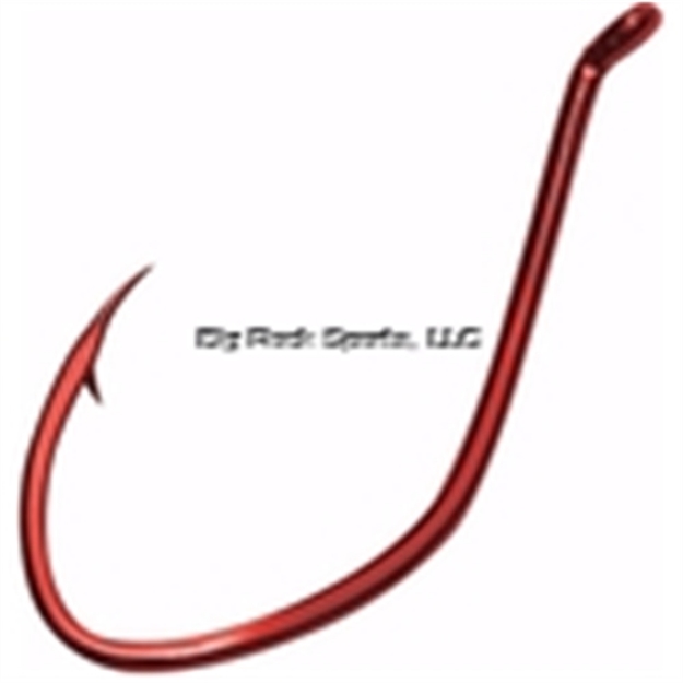 Picture of Gamakatsu Big River Bait Hook, Size 1, Needle Point, Wide Gap, Offset, All Purpose, UP Eye, Red, 8 Per Pack