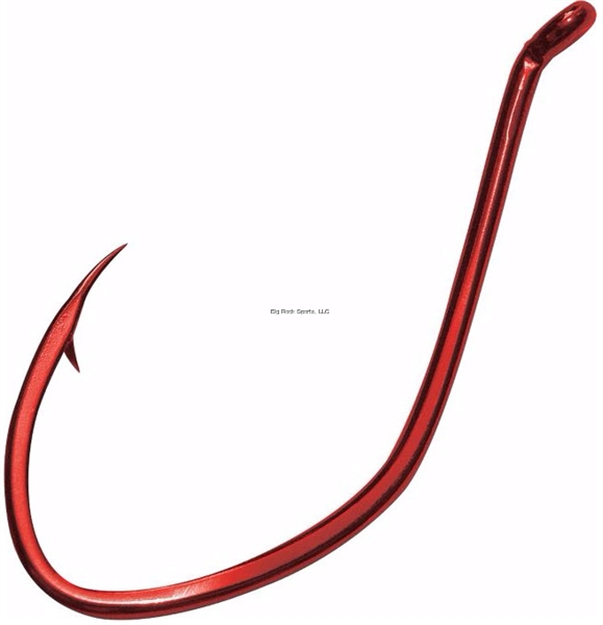 Picture of Gamakatsu Big River Bait Hook, Size 4/0, Needle Point, Wide Gap, Offset, All Purpose, UP Eye, Red, 6 Per Pack
