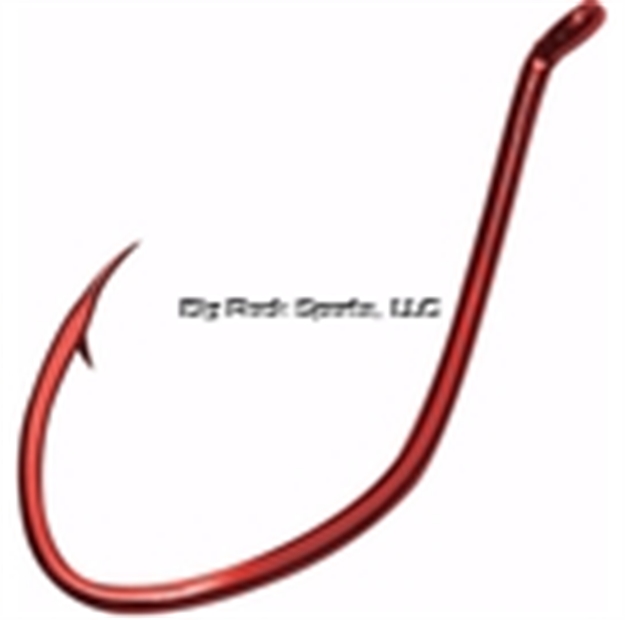 Picture of Gamakatsu Big River Bait Hook, Size 6/0, Needle Point, Wide Gap, Offset, All Purpose, UP Eye, Red, 6 Per Pack