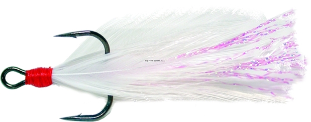 Picture of Gamakatsu Feathered Treble Hook, Size 6, Needle Point, Round Bend, NS Black, White/Red Feather, 2 Per Pack