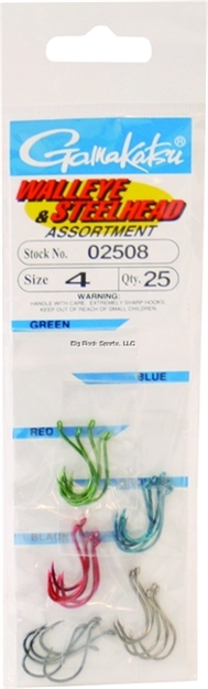 Picture of Gamakatsu Hook Assortment, Size 4, Needle Point, Octopus, Assorted, 25 Per Pack