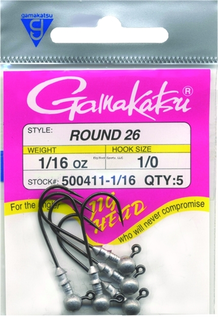 Picture of Gamakatsu Round 26 Jighead, 1/16 Oz, 1/0 Hook, Nickel Silver Black, 5/Pack