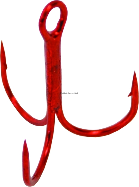 Picture of Gamakatsu Treble Hook, Size 2, Barbed, Needle Point, Round Bend, Red, 8 Per Pack