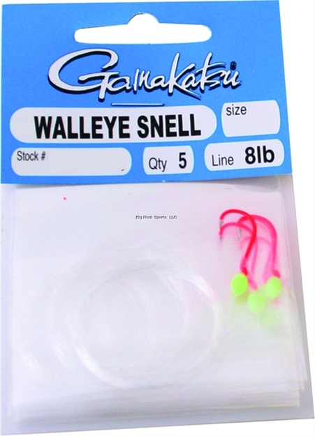 Picture of Gamakatsu Walleye Snelled Hook With Glowbead, Size 2, Needle Point, Octopus, Fluorescent Red, 5 Per Pack