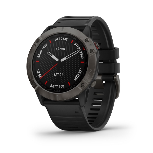 Picture of Garmin 0100215710 Fenix 6 Sapphire Watch Carbon Gray Dlc W/Black Band Iphone/Android