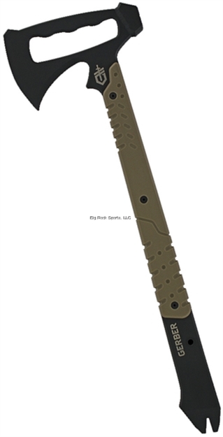 Picture of Gerber Downrange Tomahawk Breaching Tool, Coyote G-10 Handle, 420 HC Steel, Integrated Pry Bar, Molle Compatible Sheath