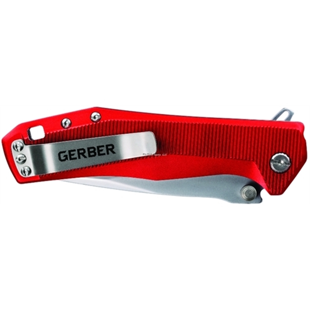 Picture of Gerber Index Folding Knife,  Red, Textured Aluminim Handle, Finger Flip Opening, Liner Lock, 3.3" Fine Edge, Pocket Clip, Clam