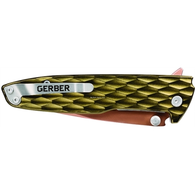 Picture of Gerber One Flip Folding Knife, Green,  Textured Aluminum Handle, Finger Flip Opening, 3.2" Fine Edge Blade, Pocket Clip, Clam