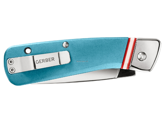 Picture of Gerber Straightlace Clip Folding Knife, Modern Sheepsfoot Blade, Aluminum Scales, Pocket Clip, Blue, Box