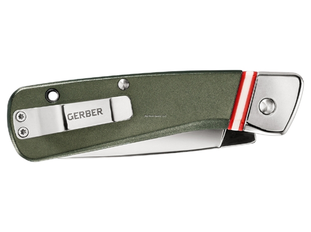 Picture of Gerber Straightlace Clip Folding Knife, Modern Sheepsfoot Blade, Aluminum Scales, Pocket Clip, Green, Clam