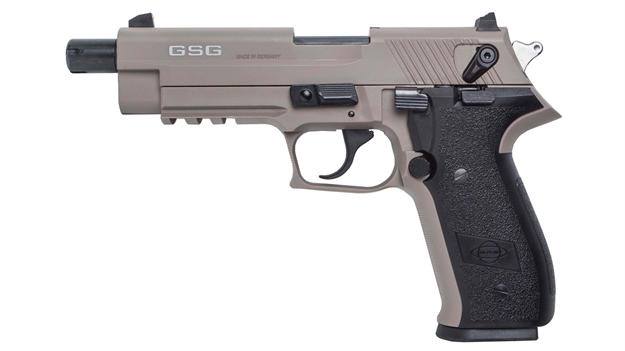 Picture of  Gsg Gerg2210tfft Firefly  22 LR 10+1 4.90" Black Steel/Threaded Barrel, Tan Serrated Slide & Zinc Alloy W/Accessory Rail Frame, Black Polymer Grip 813393019692