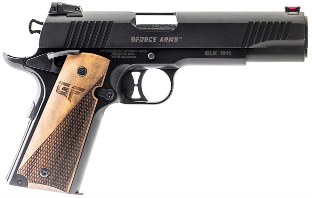 Picture of  Gforce Arms Gf199bw Chronicle 1911 9Mm Luger 9+1 5" Stainless Steel Barrel, Black Serrated Steel Slide, Black Cerakote Aluminum Frame, Turkish Walnut Grip
