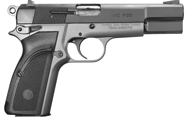Picture of  Eaa Girsan 390455 MC P35  9Mm Luger 15+1, 4.87" Black Steel Barrel, Black Serrated Steel Slide, Matte Stainless Steel Frame, Black Checkered Polymer Grip, Ambidextrous 741566905377