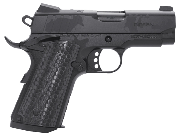 Picture of  Girsan 391151 Mc1911 SC Influencer Sub-Compact 45 Acp 6+1 3.40" Black Steel Barrel, Black Camo Optic Ready/Serrated Steel Slide & Frame W/Picatinny Rail & Beavertail, Black Polymer Grip