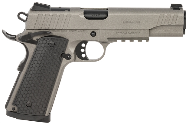 Picture of  Girsan 391147 Mc1911 S Influencer Full Size 45 Acp 8+1 5" Black Steel Barrel, Tungsten Gray Cerakote Optic Ready/Serrated Steel Slide & Frame W/Picatinny Rail & Beavertail, Gray Polymer Grip