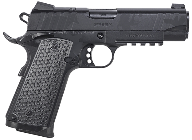 Picture of  Girsan 391155 Mc1911 C Influencer Compact 10Mm Auto 9+1 4.40" Black Steel Barrel, Black Camo Optic Ready/Serrated Steel Slide & Frame W/Picatinny Rail & Beavertail, Black Polymer Grip 741566907050