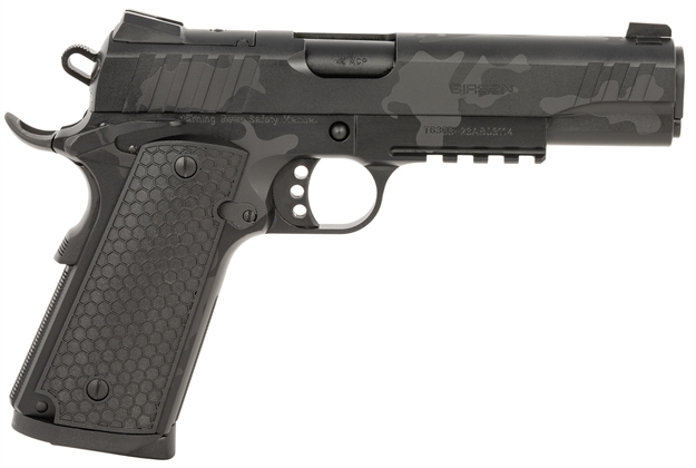 Picture of  Girsan 391157 Mc1911 S Influencer Full Size 45 Acp 8+1 5" Black Steel Barrel, Black Camo Optic Ready/Serrated Steel Slide & Frame W/Picatinny Rail & Beavertail, Black Polymer Grip