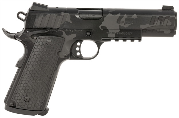 Picture of  Girsan 391158 Mc1911 S Influencer Full Size 10Mm Auto 9+1 5" Black Steel Barrel, Black Camo Optic Ready/Serrated Steel Slide & Frame W/Picatinny Rail & Beavertail, Black Polymer Grip 741566907043
