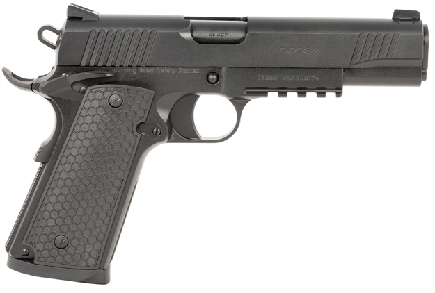 Picture of  Girsan 392060 Mc1911 S Untouchable Full Size 45 Acp 8+1 5" Black Steel Barrel, Black Serrated Steel Slide & Frame W/Beavertail & Picatinny Rail, Black Polymer Grip