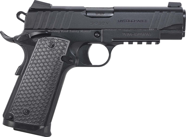 Picture of  Girsan 392070 Mc1911 C Untouchable Compact Frame 45 Acp 8+1 4.40" Black Steel Barrel, Black Serrated Steel Slide & Frame W/Beavertail & Picatinny Rail, Black Polymer Grip 741566906794
