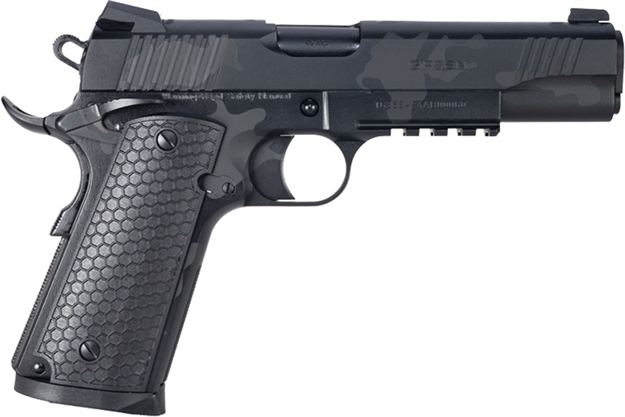 Picture of  Girsan 392068 Mc1911 S Untouchable Full Size 45 Acp 8+1 5" Black Steel Barrel, Black Camo Serrated Steel Slide & Frame W/Beavertail & Picatinny Rail, Black Polymer Grip 741566906879