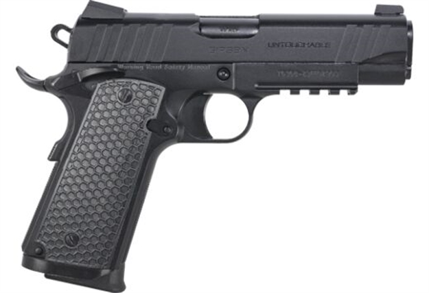 Picture of  Girsan 392070 Mc1911 C Untouchable Compact Frame 45 Acp 8+1 4.40" Black Steel Barrel, Black Serrated Steel Slide & Frame W/Beavertail & Picatinny Rail, Black Polymer Grip 741566906794