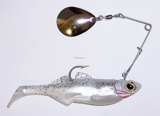 Picture of Gitzit 1 Rigged 3" Paddle Fry Swim Bait, IN White With Attached Spinner.