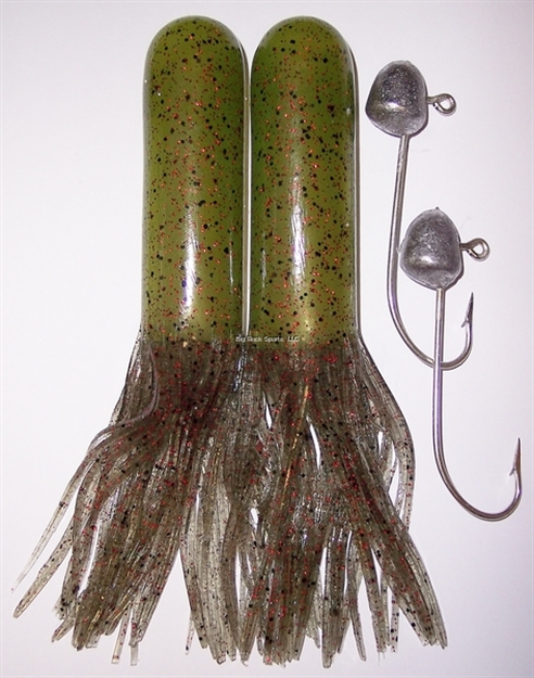 Picture of Gitzit 2 Pack, 6" Olive Smoke Super Tube Baits With 2 - 1 OZ Jigs, Cast ON 7/O O'shaughnessy Seaguard Hooks.