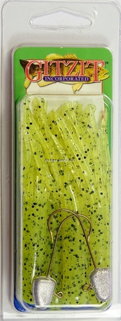 Picture of Gitzit The Original Fat Gitzit Tubes, 3 1/2", Chartreuse/Salt & Pepper, 4/Pack, + (2) Hooks