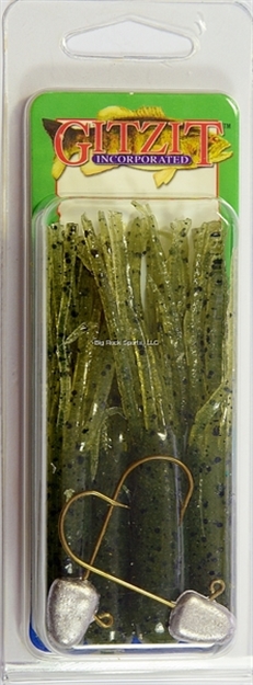 Picture of Gitzit The Original Fat Gitzit Tubes, 3 1/2", Green Craw/Salt & Pepper, 4/Pack, + (2) Hooks