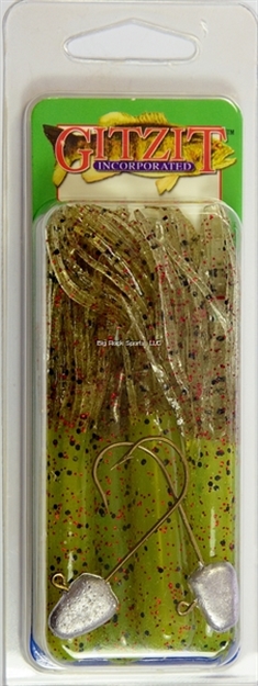 Picture of Gitzit The Original Fat Gitzit Tubes, 3 1/2", Olive Smoke/Red Sparkle, 4/Pack, + (2) Hooks