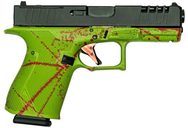 Picture of  Great Lakes Firearms Gl19szom Striker  Compact Frame 9Mm Luger 15+1 4" Black Nitride Steel Barrel, Black Cerakote Serrated W/Slide Cuts Steel Slide, Zombie Cerakote Polymer Frame & Grip, Ambidextrous 638457790672